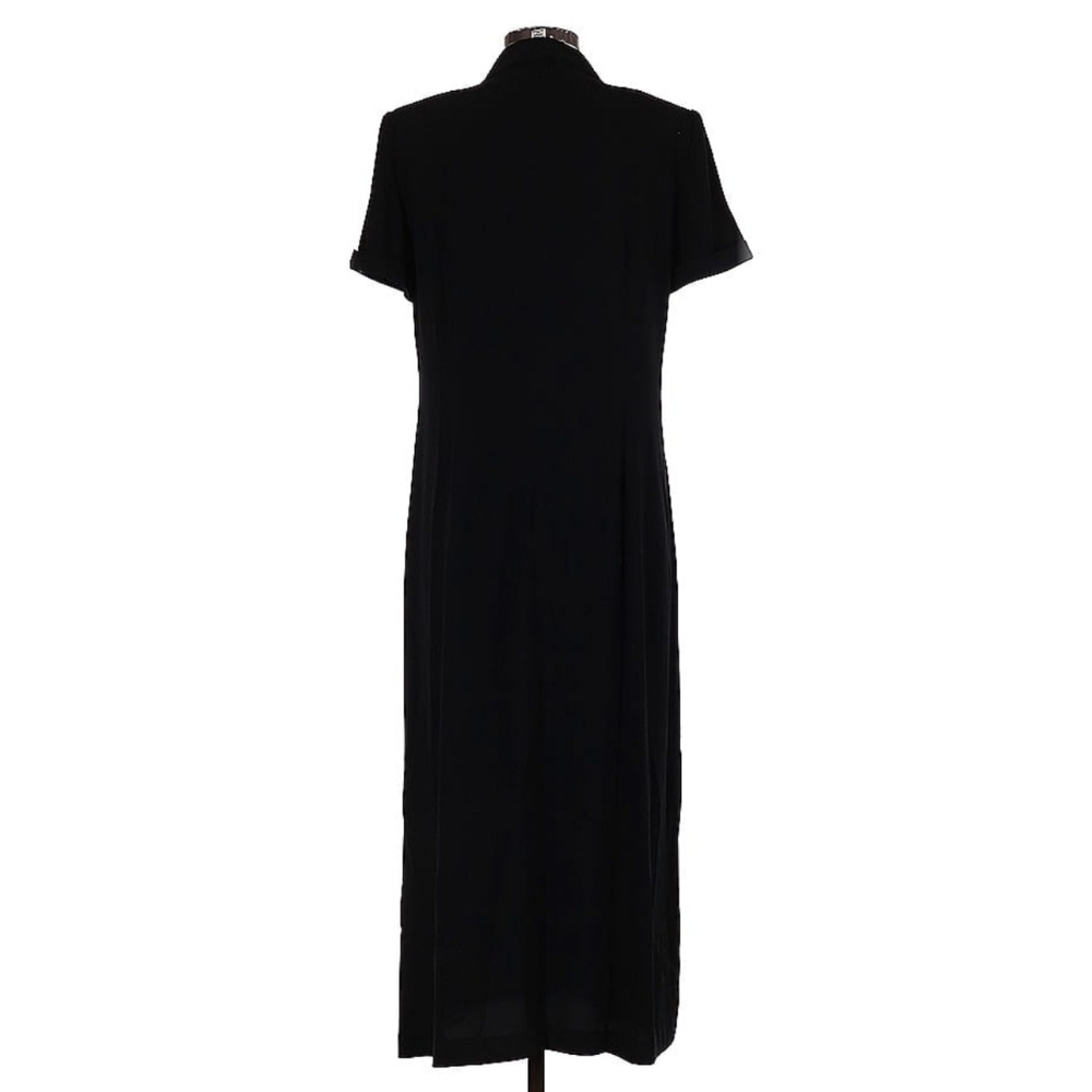 Talbots Black Maxi Button Down Dress Black Vintage Shoulder Pads Short Sleeve - Picture 2 of 10